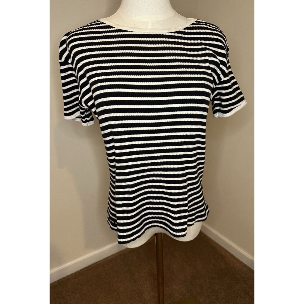 Lauren Active Ralph Lauren Women’s Ribbed Navy Striped Top M Vintage 90s Y2K